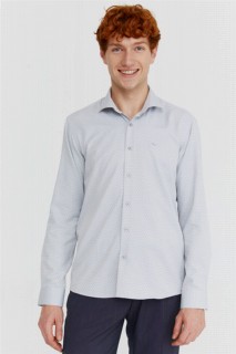 Men's Gray Cotton Slim Fit Slim Fit Jacquard Patterned Italian Collar Long Sleeve Shirt 100351178