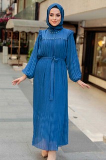 Clothes - İndigo Blue Hijab Dress 100341675 - Turkey
