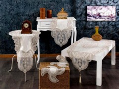 Living room Table Set - Seren Velvet Cord 5 Piece Living Room Set Cream 100344866 - Turkey