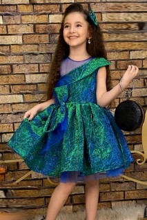 Evening Dress - Girls' Mix Color Tulle Detailed Belt Blue Evening Dress 100327189 - Turkey