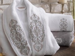 Lace Merlin Embroidered Bamboo Bathrobe Set White Gray 100332323