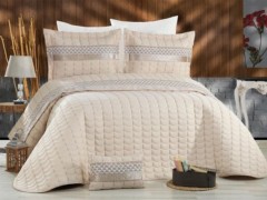 Bedding - Elina Embroidered Cotton Satin Duvet Cover Set Cream Gray 100330883 - Turkey