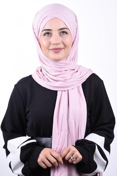 Woman Bonnet & Hijab - Combed Cotton 3-Striped Shawl Powder Pink 100285216 - Turkey