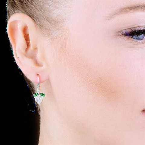 Earrings - Zircon Stone Strawberry Motif Silver Women's Earrings 100349612 - Turkey