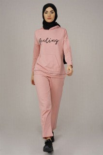 Pajamas - Women's Hooded Pocket Tracksuit Set 100325530 - Turkey