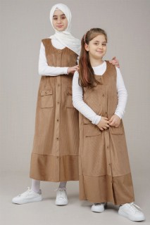 Woman Clothing - Young Girl Buttoned Velvet Gilet Dress 100325630 - Turkey