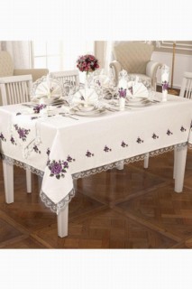 Cross-stitch Printed Guipure Table Cloth Set 18 Pieces Claret Red 100257863