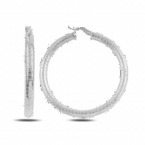 Earrings - 52 Millim Laser Engraved Ring Model Silver Earrings Silver 100346623 - Turkey