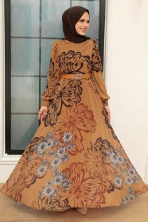 Clothes - Mustard Hijab Dress 100340753 - Turkey