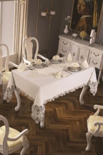French Guipure Jasmine Table Cloth Set 18 Pieces Ecru 100259627