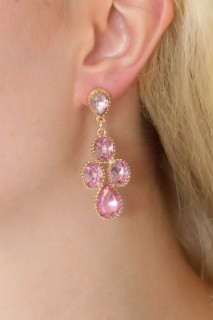 Jewelry & Watches - Gold Color Pink Zircon Stone Women's Earrings 100328102 - Turkey