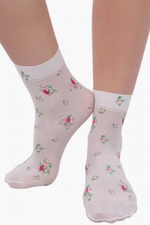 Kids - Girl's Floral Printed White Socks 100327357 - Turkey