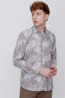 Men's Beige Printed Regular Fit Comfy Cut Shirt 100350755