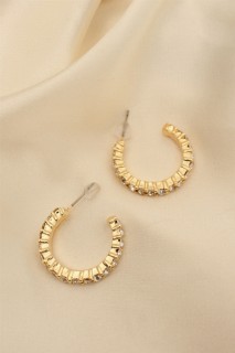 Gold Color Zircon Stone Hoop Earrings 100319666