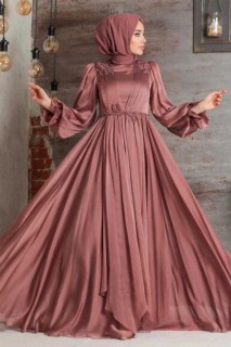 Evening & Party Dresses - Terra Cotta Hijab Evening Dress 100336283 - Turkey