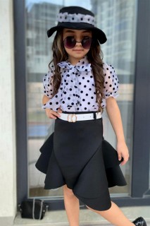 Girls' Polka Dot Transparent Shirt and Diving Fabric Black Skirt Suit 100328165