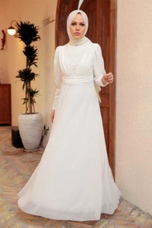 Woman Clothing - White Hijab Evening Dress 100339597 - Turkey