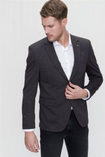 Men's Dark Gray Cold Slim Fit Slim Fit Patterned 6 Drop Jacket 100351255