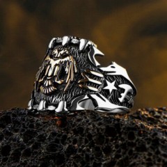 Animal Rings - Seljuk Eagle Embroidered Sides IYI Motif Sterling Silver Ring 100346768 - Turkey