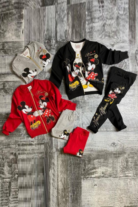 Girl's Glittery Minnie Mouse Printed 3-pack Gray Tracksuit Suit 100327182