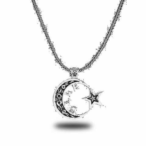 Crescent and Star Sterling Silver Necklace 100348358