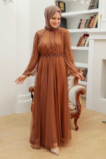 Evening & Party Dresses - Sunuff Colored Hijab Evening Dress 100340053 - Turkey