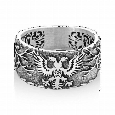 Double Headed Eagle Edges Motif Sterling Silver Ring 100349436