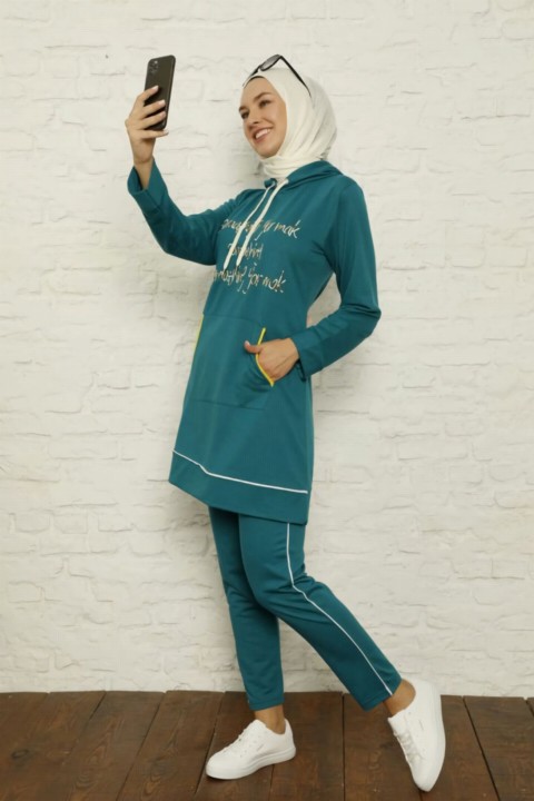 Pajamas - Women's Embroidery Detailed Hooded Tracksuit Set 100342533 - Turkey