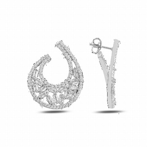 Jewelry & Watches - Baguette Stone Drop Model Women's Silver Earrings 100347071 - Turkey