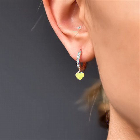 Earrings - Yellow Enamel Heart Dangle Sterling Silver Earring 100350004 - Turkey