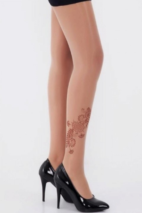 Pantyhose - Panty Resistant Floral Printed Skin Color Women's Tights 100327314 - Turkey