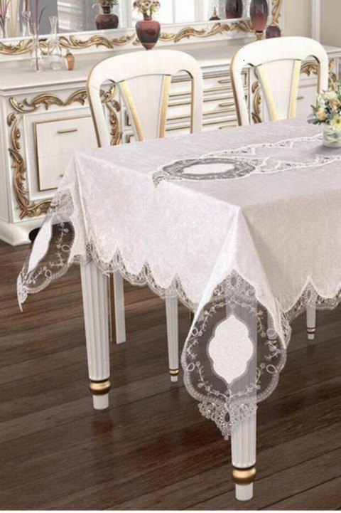 French Laced Butterfly Table Cloth Set 26 Pieces Gray 100330844