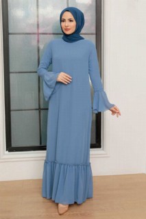 Woman - Blue Hijab Dress 100340827 - Turkey