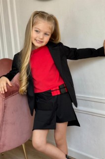 Girl's Zero Sleeve Blouse and Double Belt Detail Red Shorts Skirt Suit 100328216