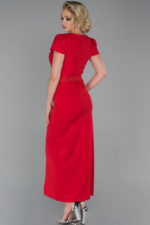 Evening Dress Short Sleeve Belted Midi Invitation Dress 100297444