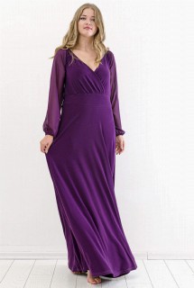 Plus Size Evening Dress With Sleeves Chiffon Long Evening Dress Purple 100276313