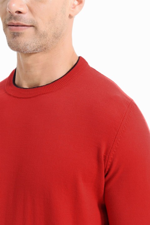 Men's Red Basic Dynamic Fit Crew Neck Knitwear Sweater 100345067