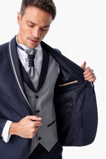Men's Navy Blue Arles Slimfit Jacquard Suit 100350555
