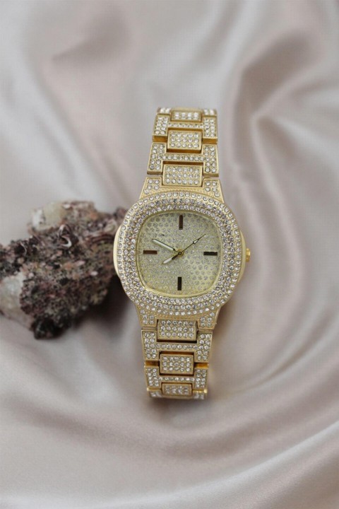 Woman Watch - Gold Color Metal Zircon Stone Women's Watch 100326542 - Turkey
