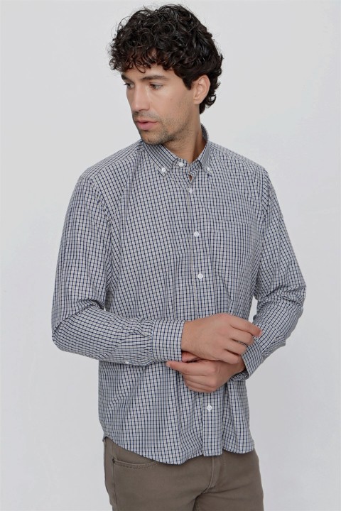 Men's Beige Como Check Pocketed Regular Fit Wide Cut Shirt 100351054