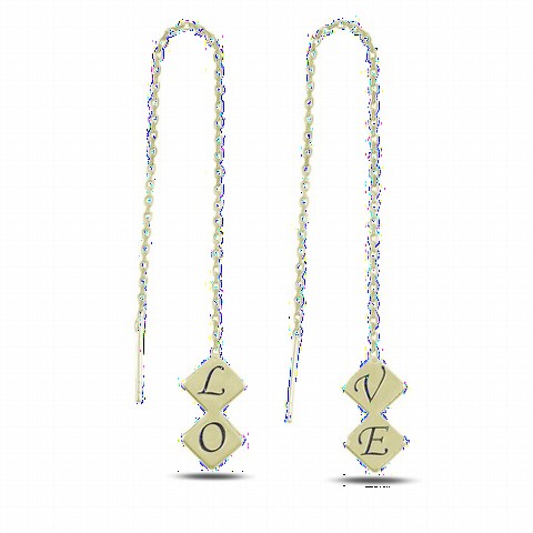 Jewelry & Watches - Love Dangle Women's Sterling Silver Earrings Gold 100346674 - Turkey