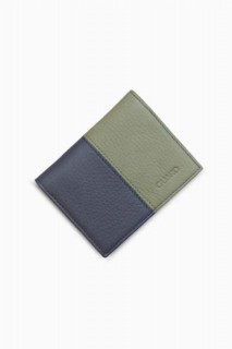 Wallet - Matte Khaki Green - Navy Blue Leather Men's Wallet 100346052 - Turkey