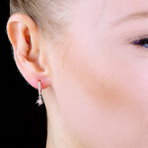 Earrings - Zircon Stone Fish Motif Women's Silver Earrings 100349598 - Turkey