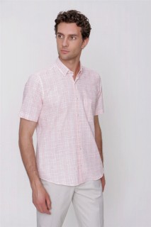 Top Wear - Men's Red Linen Regular Fit Comfy Cut Short Sleeved Pocket Shirt 100350878 - Turkey