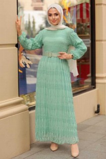 Woman Clothing - Mint Hijab Dress 100341747 - Turkey
