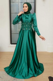 Wedding & Evening - Green Hijab Evening Dress 100341260 - Turkey