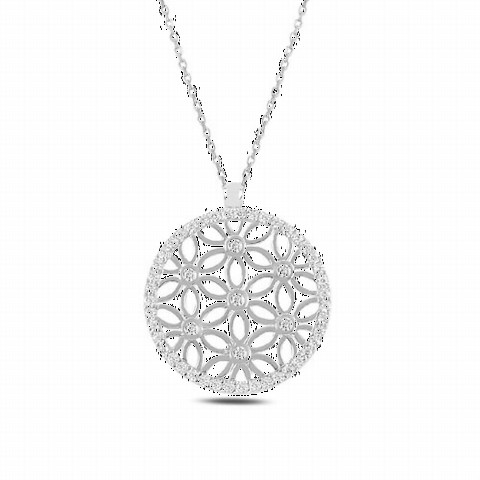 Zircon Stone Flower of Life Model Women's Sterling Silver Necklace 100346946