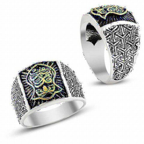 Silver Rings 925 - Nal-i Şerif Patterned Ottoman Patterned Silver Men's Ring 100348958 - Turkey