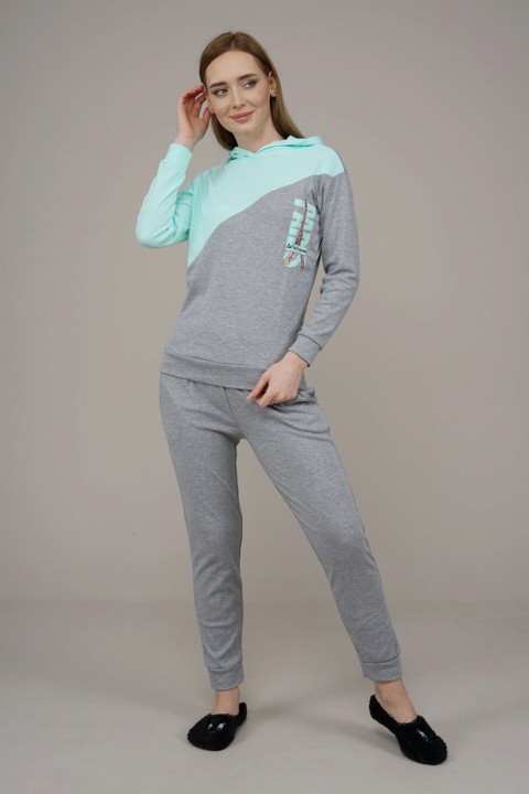 Women's Hooded Patterned Pajamas Set 100325723