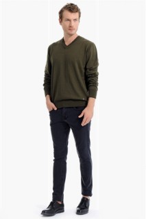 Men Khaki Basic Dynamic Fit V Neck Knitwear Sweater 100345070